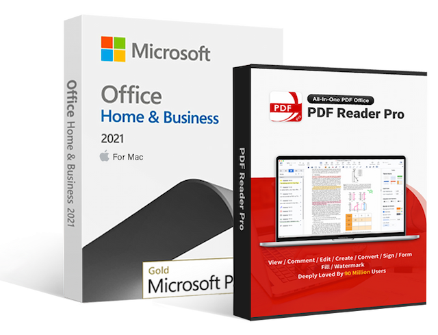 Microsoft Office 2021 Home & Business for Mac + PDF Reader Pro combo
